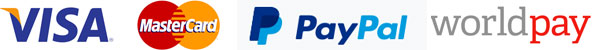 We accept Visa, Mastercard and Paypal - payments powered by Worldpay and Paypal